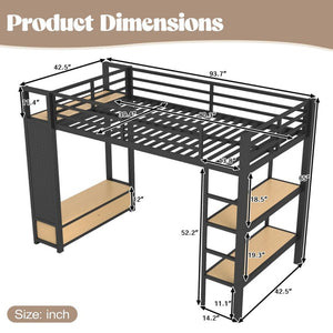 English Elm Full Size Pine Loft Bed House Frame with Slide Bookshelves and Moon Star Rails W1580S00590