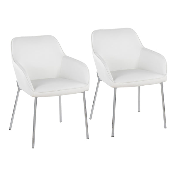 English Elm Daniella Contemporary Dining Chair Set of 2 with Chrome Metal Legs and Luxurious Faux Leather Seat White B202S01341