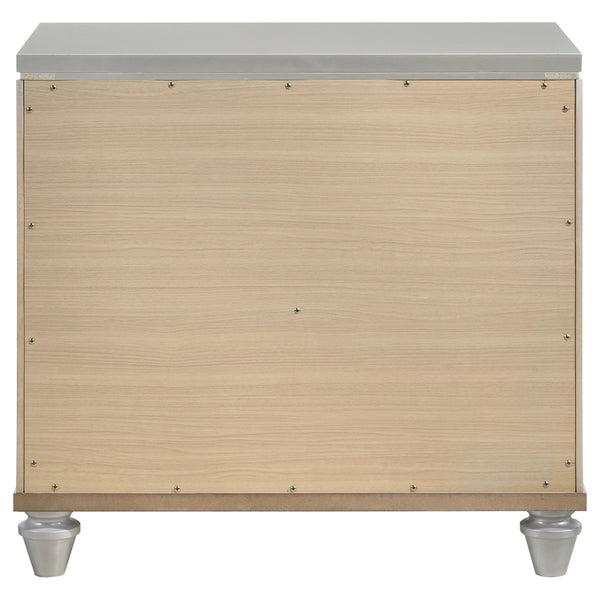 English Elm Delacroix Light Silver Nightstand with 2 Drawers, Felt-Lined Top, V-Shaped Crystal Pulls & Silver Trim B062P299982
