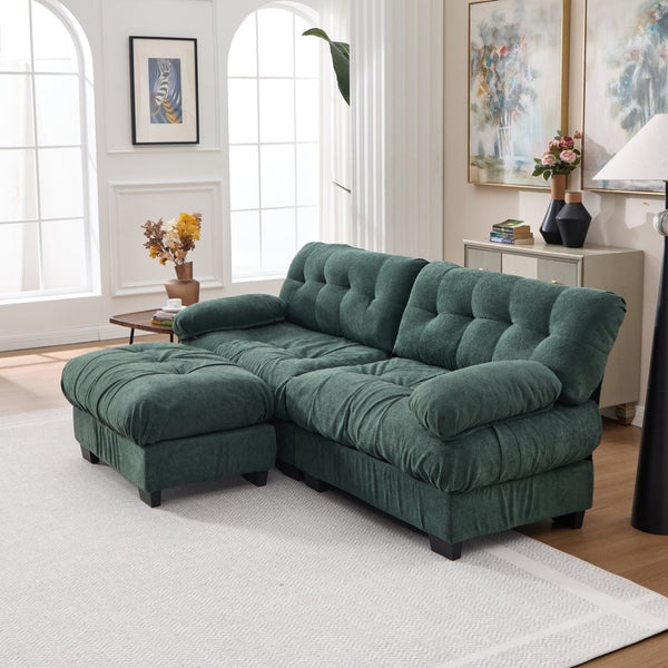 English Elm Modular Cloud Sectional with Ottoman Deep Seat Flannelette Sofa for Living Room Green W2120S00023