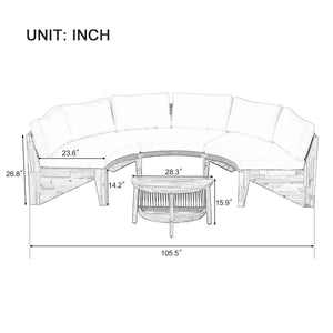 English Elm U_STYLE 6-Person Outdoor Seating Group with Acacia Coffee Table, Cushions, High-Density Foam Comfort Grey WY000428AAE