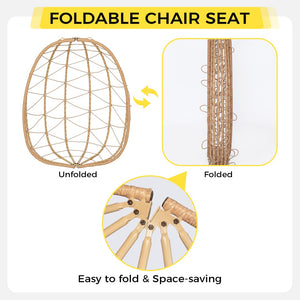 English Elm Hanging Egg Swing Chair Pe Wicker with Stand Washable Cushion Patio or Bedroom T5880P497563