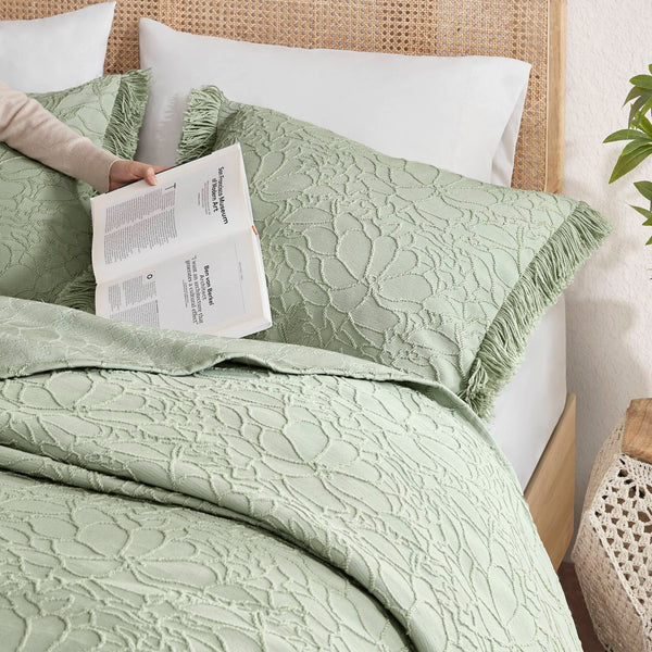 JLA Home Madison Park - 3PCS Chenille Bedspread Set with Tufted Floral Design, Fringed Border, Breathable OEKO-TEX Cotton Blend Sage MP13-8705