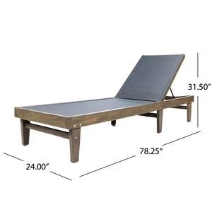 English Elm Summerland Acacia Wood Outdoor Chaise Lounge with Breathable Mesh Seat for Patio 60018.00DGY