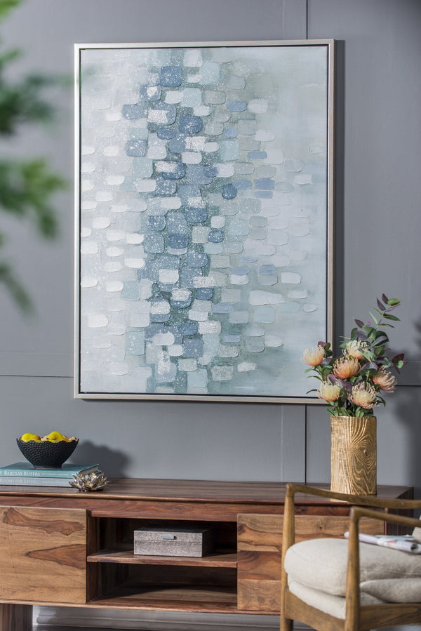 English Elm 47.2X35.4X1.5" Elegant Gray And Silver Abstract Landscape Oil Painting In Framed Modern Style W2078P313334