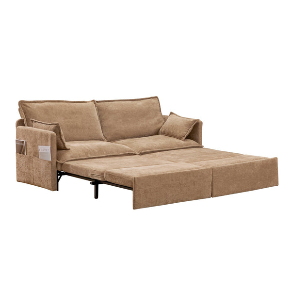 English Elm 73.6" Ergonomic 3-in-1 Sofa Bed with Chenille Comfort, L-Shape Convertible Sleeper, USB/Type-C Charging khaki W2606P301328