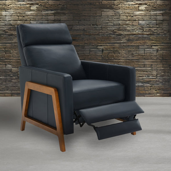 English Elm Richland Top-Grain Leather Push Back Recliner in Midnight Blue with Exposed Wood Frame, Cozy Seat Comfort B050P366073
