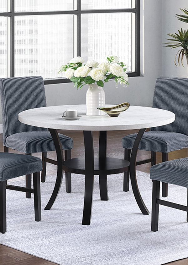 English Elm Modern Round Dining Table with White Top & Black Curved Legs, Lower Shelf, Seats 4, 48"Ø Stylish Contemporary Design B011P334823