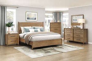 English Elm Modern Hickory Veneer Queen Bed with Tall Headboard and Removable Upholstered Cushion B011S02164