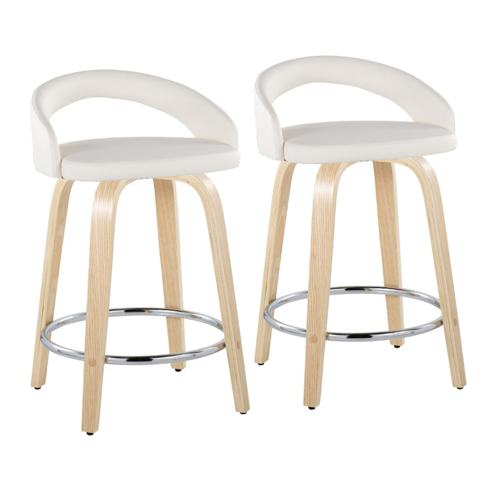 English Elm Fixed-height Swivel Counterstools with Faux Leather Seats and Bent Wood Legs Set of 2 B202S01758