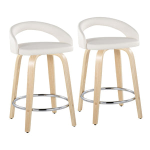 English Elm Fixed-height Swivel Counterstools with Faux Leather Seats and Bent Wood Legs Set of 2 B202S01758