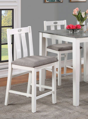 English Elm White 5pc Counter Height Dining Set with Two-Tone Gray Linen Seats, Solid Wood Table & Keyhole Chairs B011P230002