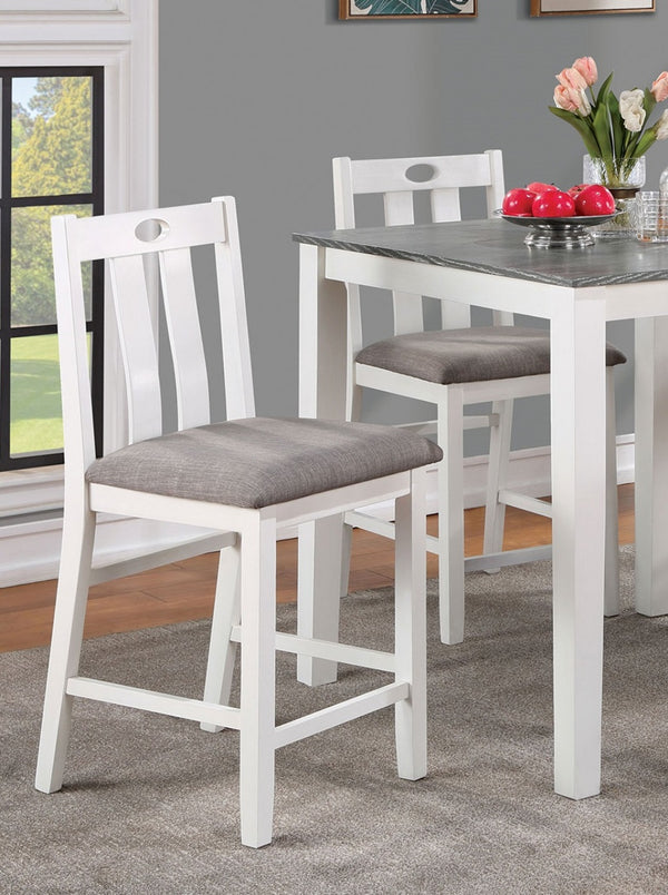 English Elm White 5pc Counter Height Dining Set with Two-Tone Gray Linen Seats, Solid Wood Table & Keyhole Chairs B011P230002