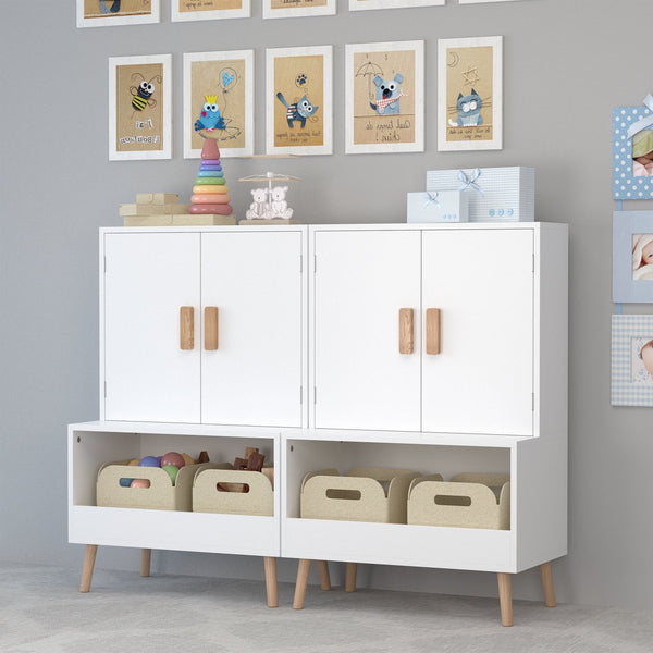 English Elm Kids Wooden Toy Chest with Rolling Drawer and Wheels, 5 cu ft Spacious MDF Storage for Playroom White 26.77 L x 18.31 W x 6.1 H W808P298018