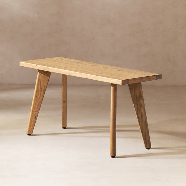 English Elm Jennifer Taylor Home - Capri Solid Red Oak Wood Bench 35.5" — Handcrafted Natural Brown Oak, Mid-Century Tapered Legs, Slim Profile Seating B2719P395571