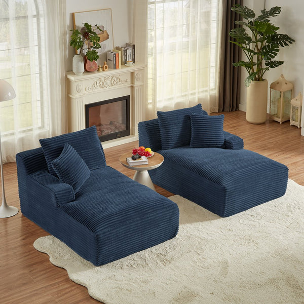 English Elm Compressible modern double chaise lounge with corduroy, spring padding comfort and no assembly required Blue W2339P278025