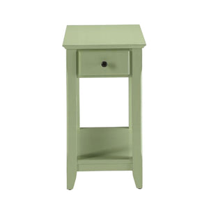 English Elm Wooden Transitional Rectangular Side Table with Slim Footprint, Open Shelf and Single Smooth Drawer Light Green B016P310253