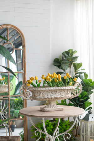 English Elm 31.5x6.9x13.8" Magnesium Pedestal Vase Ornate Scrolled Handles Antique White Mantel Decor W2078P491174