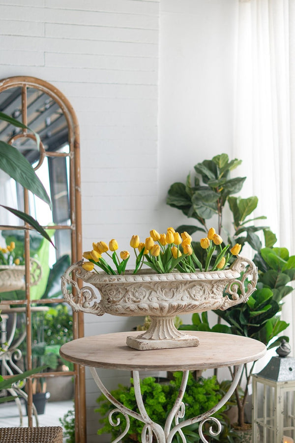 English Elm 31.5x6.9x13.8" Magnesium Pedestal Vase Ornate Scrolled Handles Antique White Mantel Decor W2078P491174