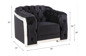 English Elm Pyroden Black Velvet Accent Chair with Chrome Legs, Button Tufted Back, Removable Cushion Cover B2726P317204