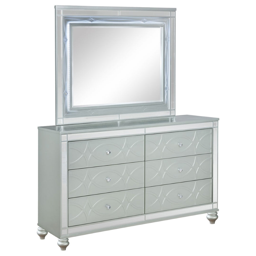 English Elm Arabesque Six Drawer Glam Dresser with Led Fretwork Mirror for Primary Bedroom B062S01731