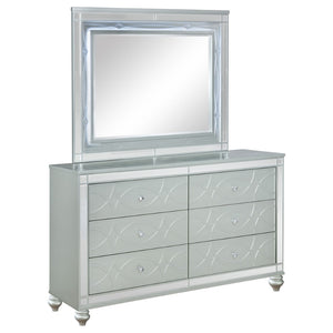 English Elm Arabesque Six Drawer Glam Dresser with Led Fretwork Mirror for Primary Bedroom B062S01731