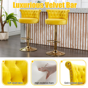 English Elm UNITED Velvet 360° Rotating Bar Chair with Diamond Stitching, Gold Frame, Plush Foam Seat, Adjustable Height Yellow W1568P361719