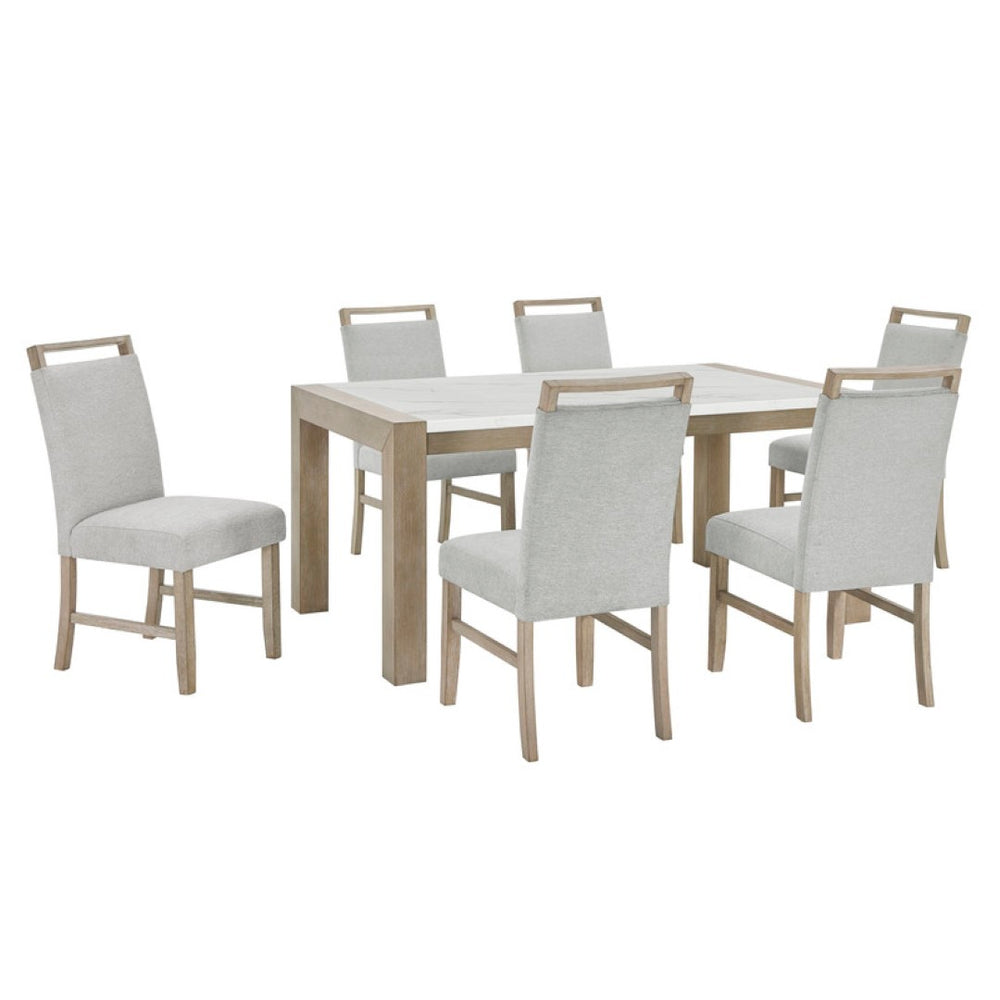 English Elm Louisa 7 Piece Faux Marble Rectangular Dining Set with Six Upholstered Chairs B2749S00312