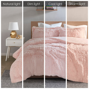 JLA Home Intelligent Design - Shaggy Faux Fur Duvet Cover Set — Luxuriously Soft Textured Face with Plush Reverse & Secure Zipper Closure Blush ID12-1931