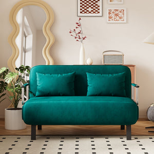 English Elm 39″ Convertible Chair Bed with Adjustable Backrest & Pillow, Steel-Frame Sleeper Chair for Small Spaces Comfortable Multifunctional Lounge Sofa Antique Green W1767P192816