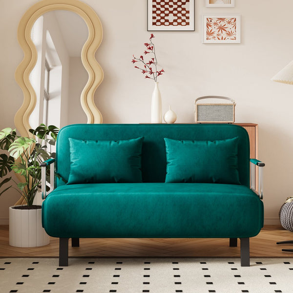 English Elm 39″ Convertible Chair Bed with Adjustable Backrest & Pillow, Steel-Frame Sleeper Chair for Small Spaces Comfortable Multifunctional Lounge Sofa Antique Green W1767P192816