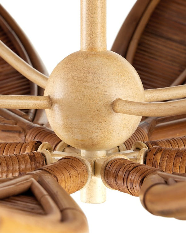 Currey & Company Cubana Two-tier Chandelier - Hand-crafted Rattan Leaves With Warm Glow, Adjustable Height, Elegant Design Natural Rattan ,Wrought Iron 9000-1299-currey-company