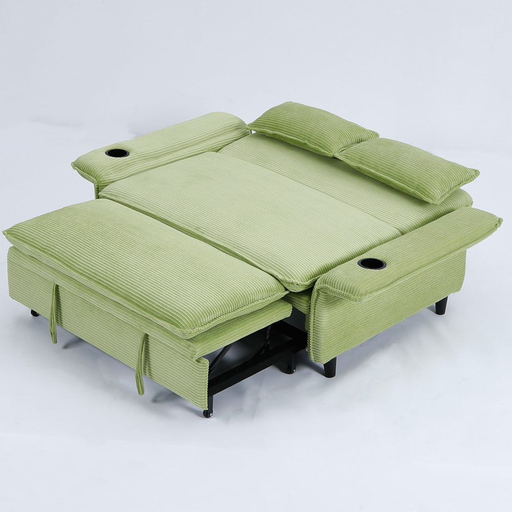 English Elm 65.74-inch convertible letter sofa bed with adjustable armrests, pull-out extension, cup holders, durable frame and plush sponge cushions Green W3371P311474