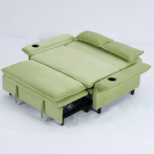 English Elm 65.74-inch convertible letter sofa bed with adjustable armrests, pull-out extension, cup holders, durable frame and plush sponge cushions Green W3371P311474