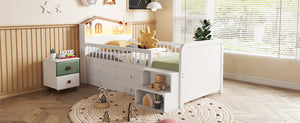 English Elm Low Twin Loft Bed with House-Style Headboard and Built-In LED Lights for Modern Kids' Rooms White 42.91 L x 28.35 W x 6.69 H W2593S00006