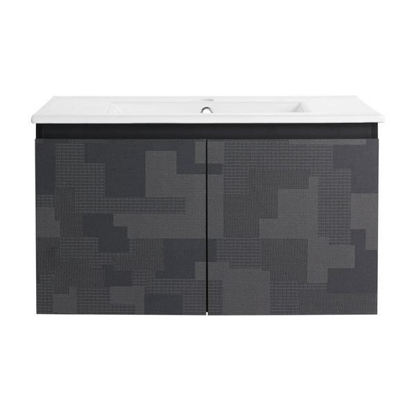 English Elm 30'' Floating Wall-Mounted Bathroom Vanity Set With Ceramic Sink, Soft-Close Doors & Modern Design W999S00209