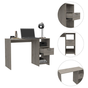 English Elm Omma Grey Computer Desk with Spacious 43.3" Worksurface, One Drawer & Two Open Shelves for Storage and Decor B200P188826