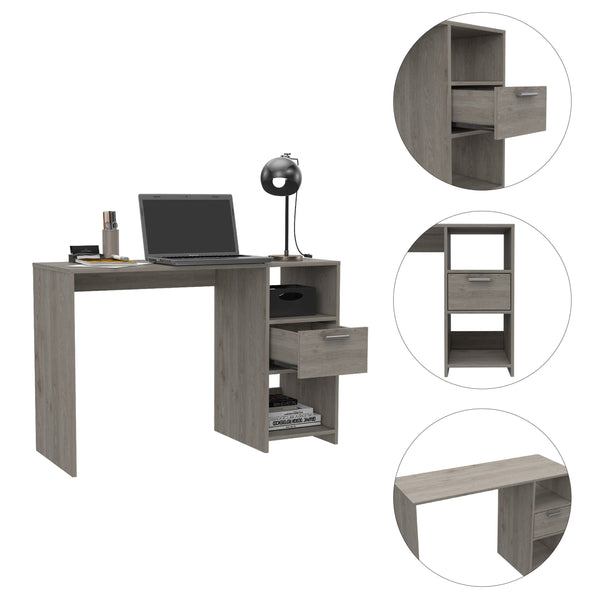 English Elm Omma Grey Computer Desk with Drawer & Two Shelves, 43.3" Wide Compact Workstation, Engineered Wood B070P188826