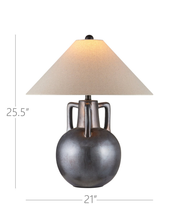Currey & Company Autry Table Lamp - Unique Ceramic Jug Design With Hand-sprayed Glaze, Bronze Hardware & Empire Shade Gray Ceramic 6000-1035-currey-company