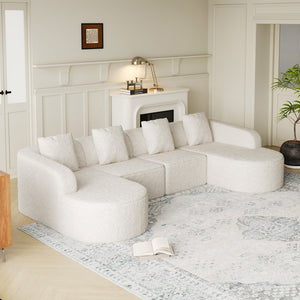 English Elm 111.8-Inch L-Shaped Curved Modular Sofa - Modern Lychee-Textured Fabric With Pillows For Comfort W834S00544