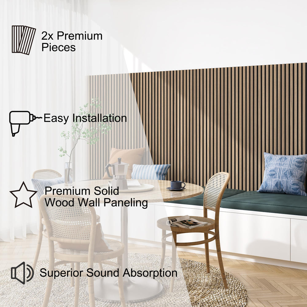 English Elm Acoustic Wood Slat Panels 2-Pack 94.5" x 12.6" Sound Dampening MDF Wall Decor for Home Studios Oak T3210P310261