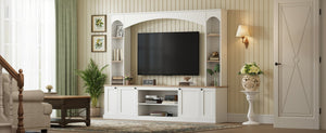 English Elm Arched Farmhouse Entertainment Center with Open Shelving for Living Room White N721S000063K