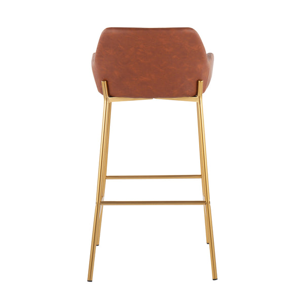 English Elm Daniella Contemporary Glam Bar Stool Set Of 2 In Gold Metal & Camel Faux Leather For Chic Spaces B202S00528