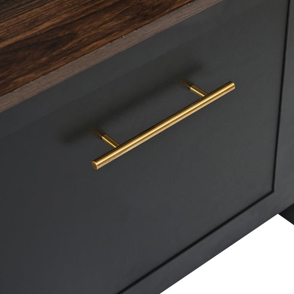 English Elm On-trend Entryway Hall Tree with Gold Hooks Bench Drawers and Shoe Cabinet Storage Black N721S000056B-1