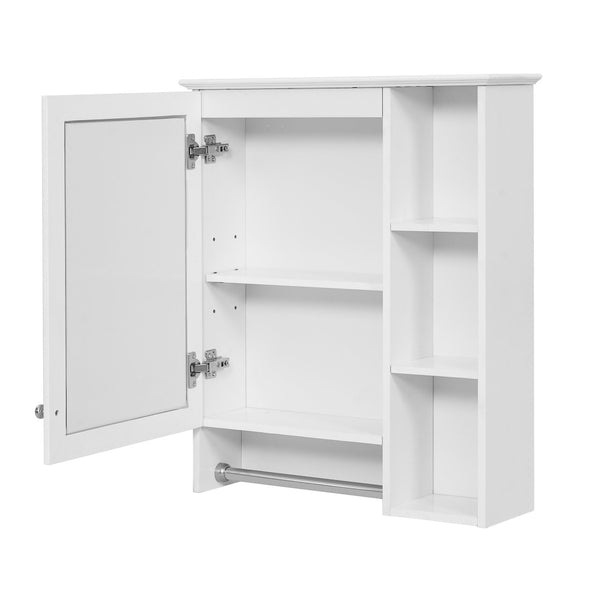 English Elm 3-in-1 Matte Medicine Cabinet Wall Mounted Mirror with Towel Bar and Storage Shelf White N710P401340K