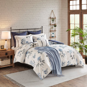 Madison Park Zennia Farm House 7 Piece Printed Seersucker Comforter Set with Throw Blanket MP10-6304 Blue