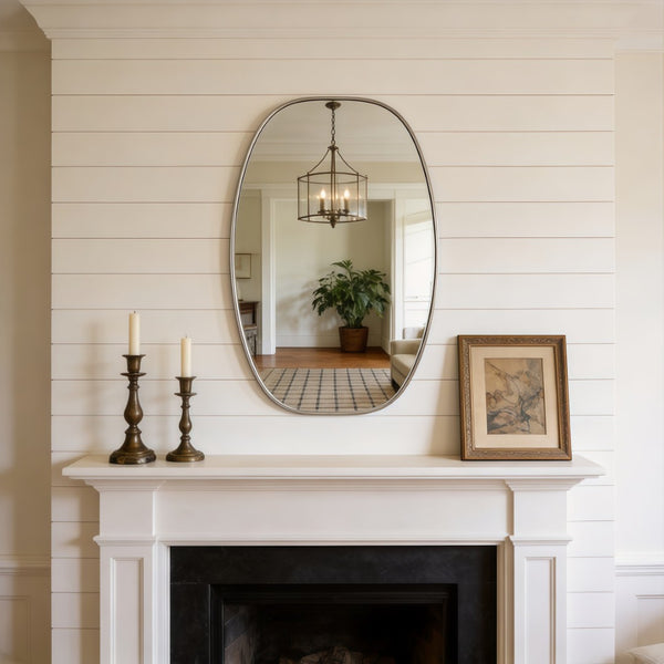 English Elm 24x36 Matte Metal Framed Oval Wall Mirror with Hd Glass for Bath or Entryway Silver W2203P474696