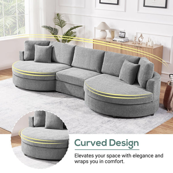 English Elm Christopher Knight Home® - 3-seater Curved Chenille Sofa with Plush 7.5" Seat Cushions and Two Pillows for Stylish Living DARK GREY N763S000020R
