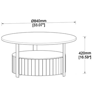 English Elm Round Storage Coffee Table with Drawer Ash Wood Grain Matte Finish Modern Living Room Walnut W2085P384594
