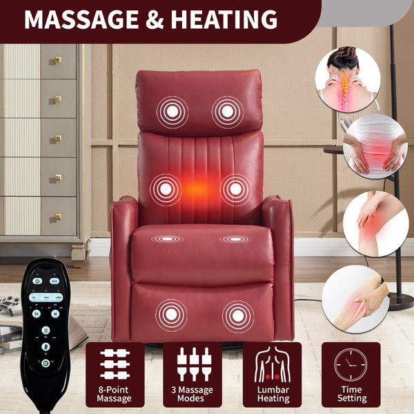 English Elm Blue Fabric Swivel Rocker Recliner with Massage Heat Nodes for Living Room Comfort Red W1803P321820